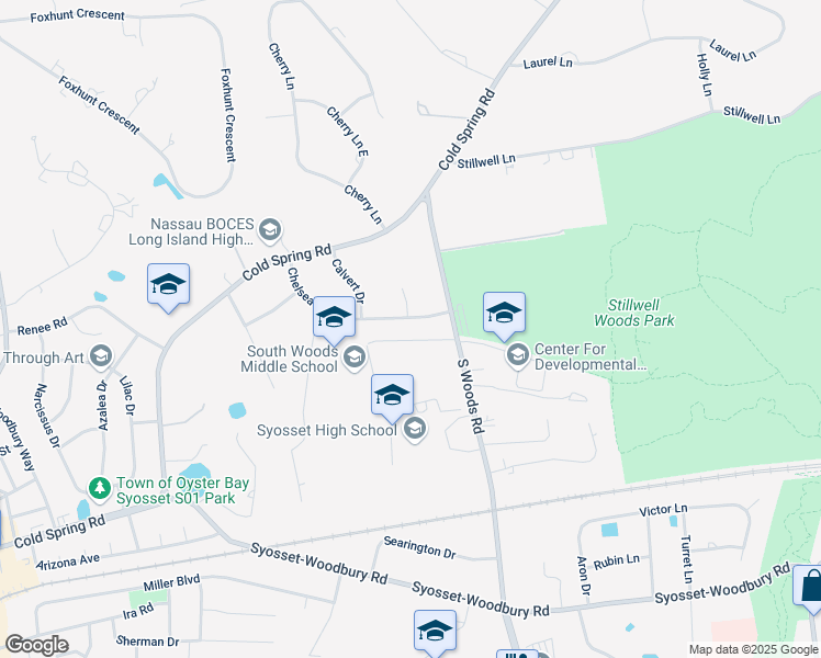 map of restaurants, bars, coffee shops, grocery stores, and more near 5 Chelsea Drive in Syosset
