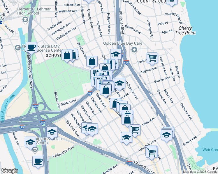 map of restaurants, bars, coffee shops, grocery stores, and more near 2923 Otis Avenue in The Bronx