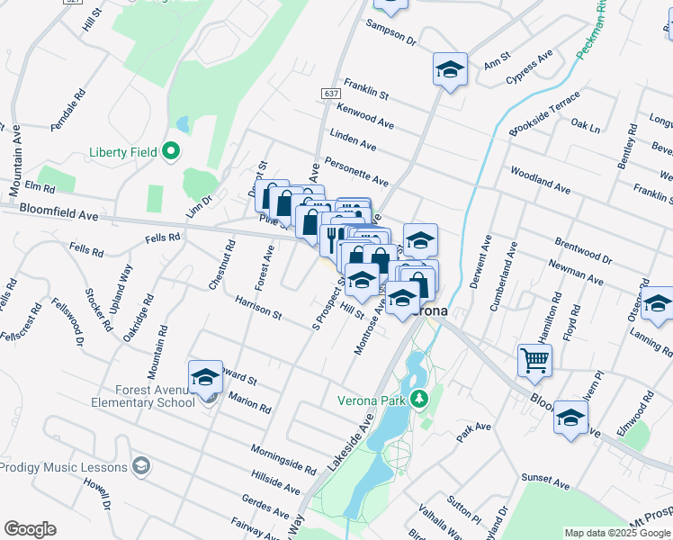 map of restaurants, bars, coffee shops, grocery stores, and more near 16 Grove Avenue in Verona