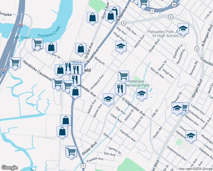 map of restaurants, bars, coffee shops, grocery stores, and more near 543 Abbott Avenue in Ridgefield