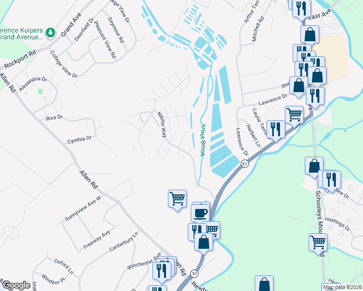 map of restaurants, bars, coffee shops, grocery stores, and more near 7 Nikitin Way in Hackettstown