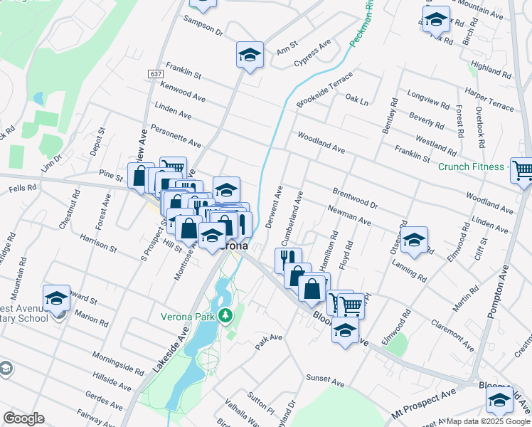 map of restaurants, bars, coffee shops, grocery stores, and more near 40 Derwent Avenue in Verona