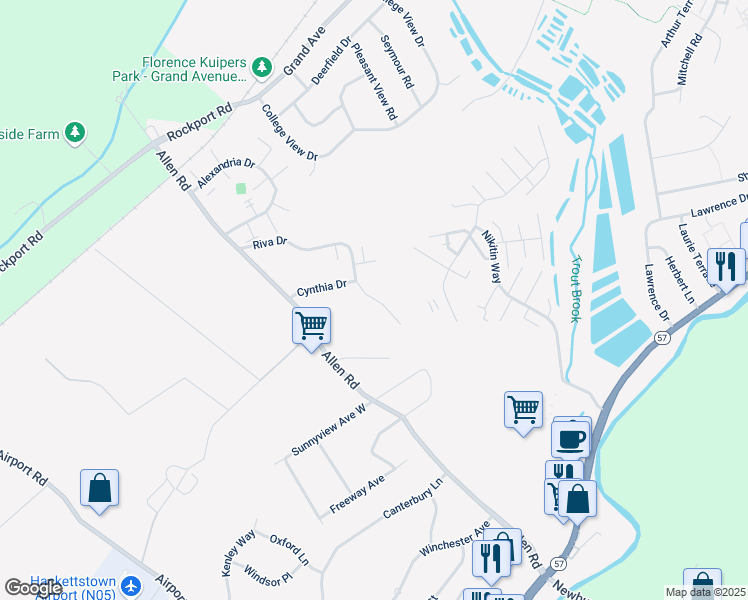 map of restaurants, bars, coffee shops, grocery stores, and more near 246 Riva Drive in Hackettstown