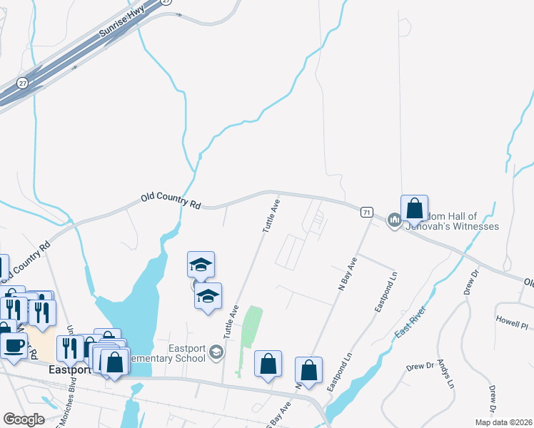 map of restaurants, bars, coffee shops, grocery stores, and more near 43 Tuttle Avenue in Eastport