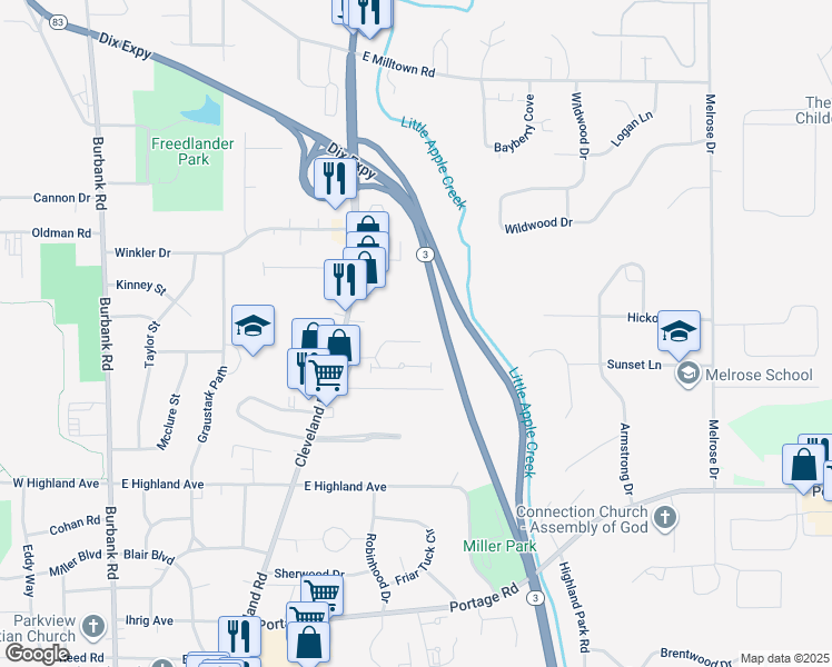 map of restaurants, bars, coffee shops, grocery stores, and more near 980 Timber Lane in Wooster