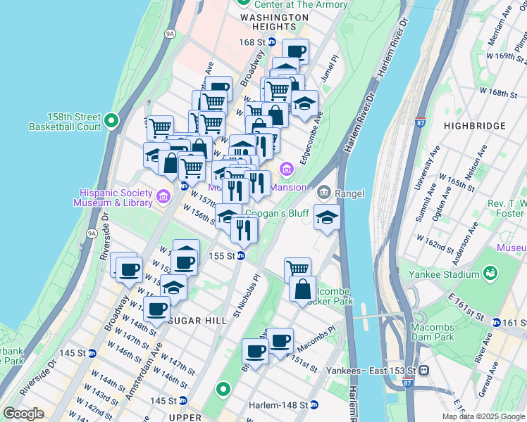 map of restaurants, bars, coffee shops, grocery stores, and more near in New York