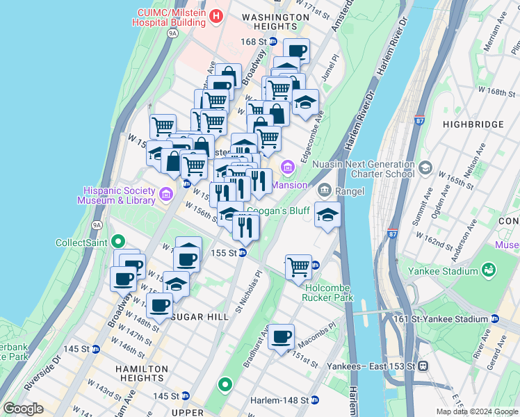 map of restaurants, bars, coffee shops, grocery stores, and more near in New York