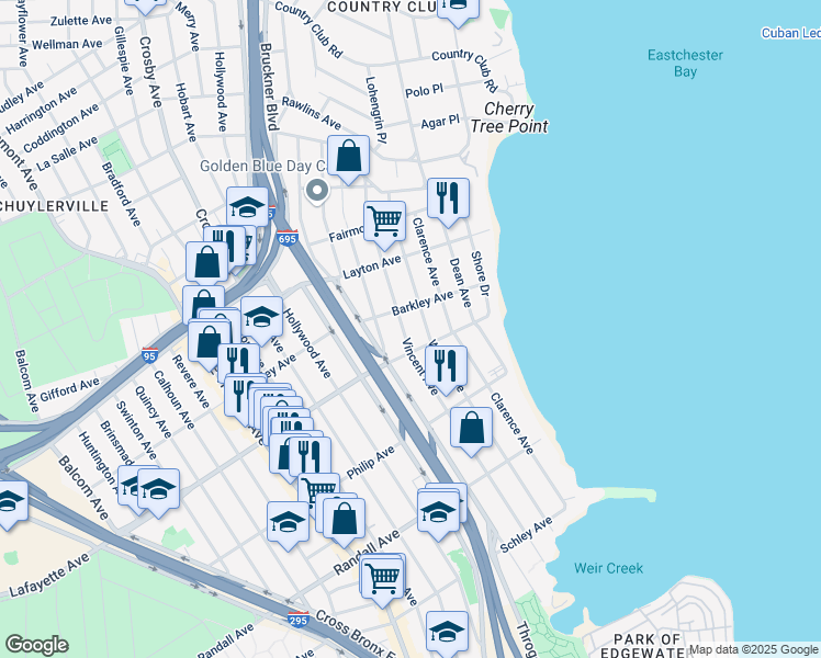 map of restaurants, bars, coffee shops, grocery stores, and more near 916 Vincent Avenue in Bronx