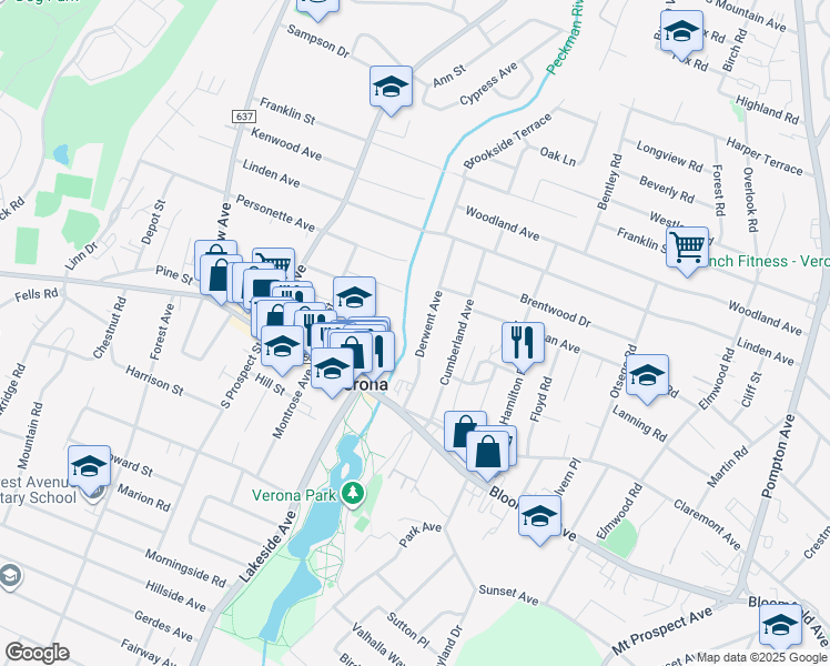 map of restaurants, bars, coffee shops, grocery stores, and more near 40 Derwent Ave in Verona