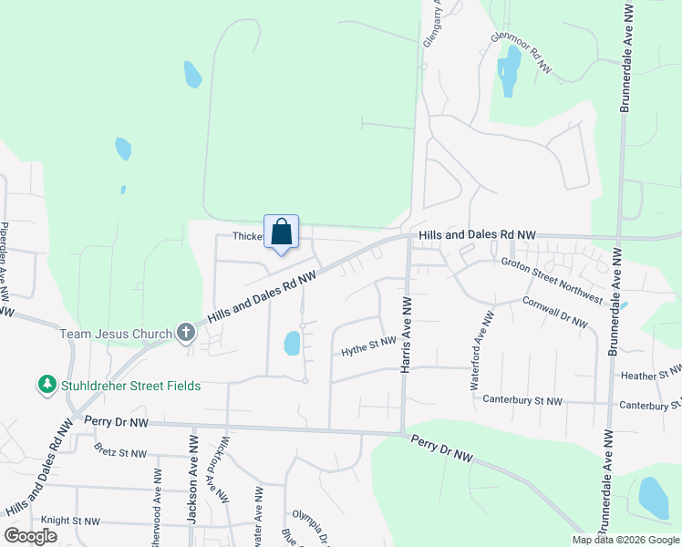 map of restaurants, bars, coffee shops, grocery stores, and more near 6726 Hills and Dales Road Northwest in Canton