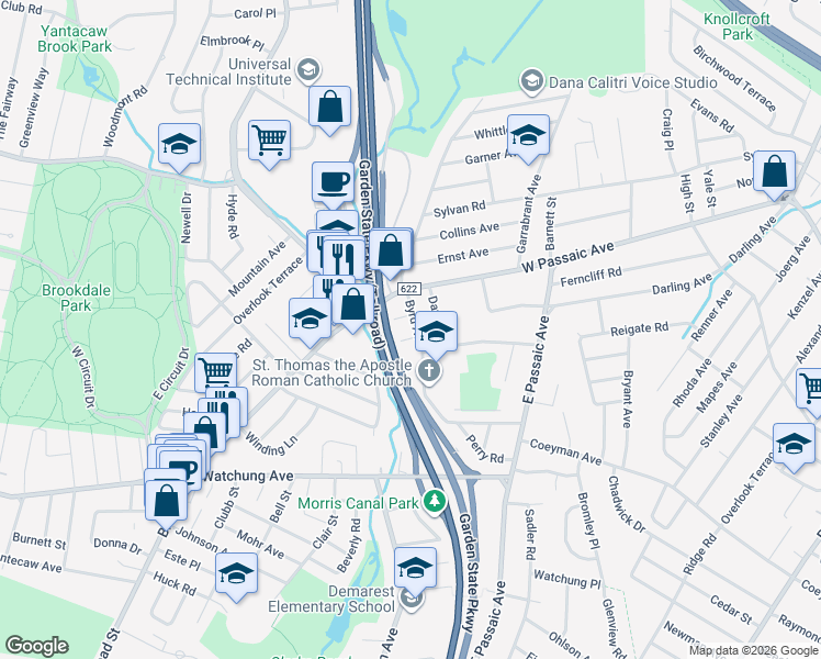map of restaurants, bars, coffee shops, grocery stores, and more near 29 Byrd Avenue in Bloomfield