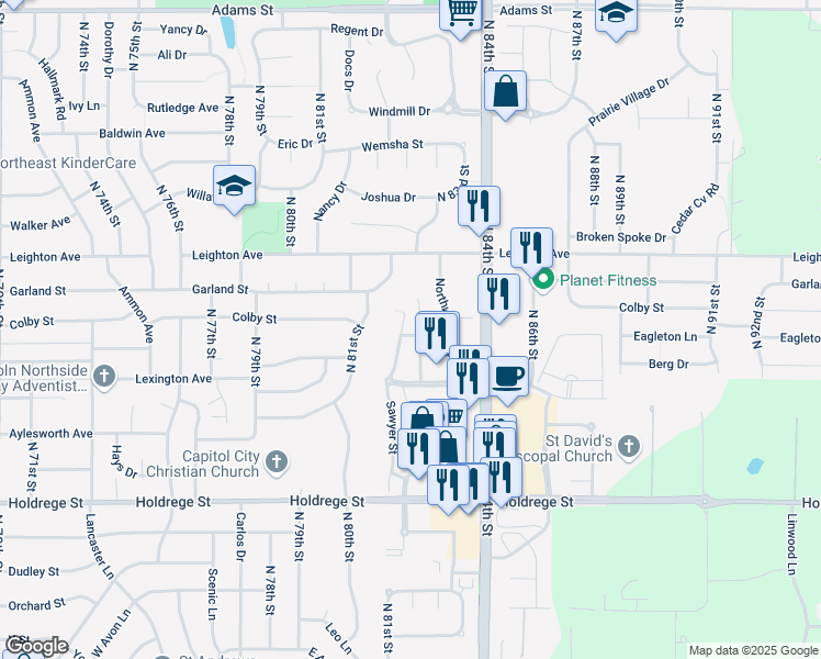 map of restaurants, bars, coffee shops, grocery stores, and more near 8106 Oshel Avenue in Lincoln