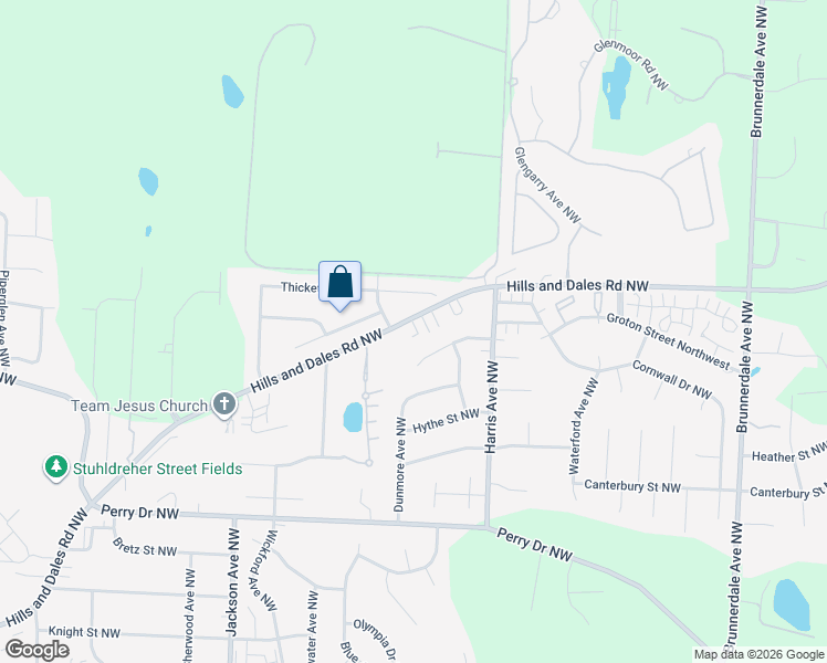map of restaurants, bars, coffee shops, grocery stores, and more near 6724 Hills and Dales Road Northwest in Canton