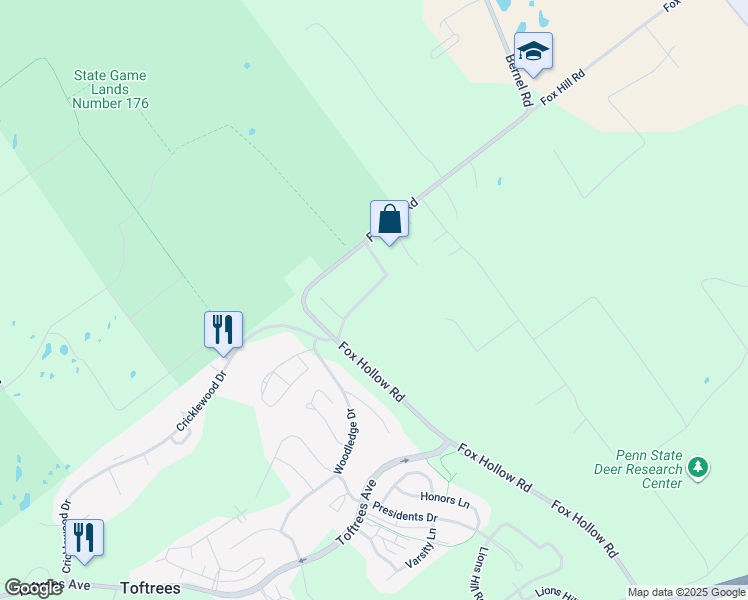 map of restaurants, bars, coffee shops, grocery stores, and more near 159 Hemlock Hill Road in State College
