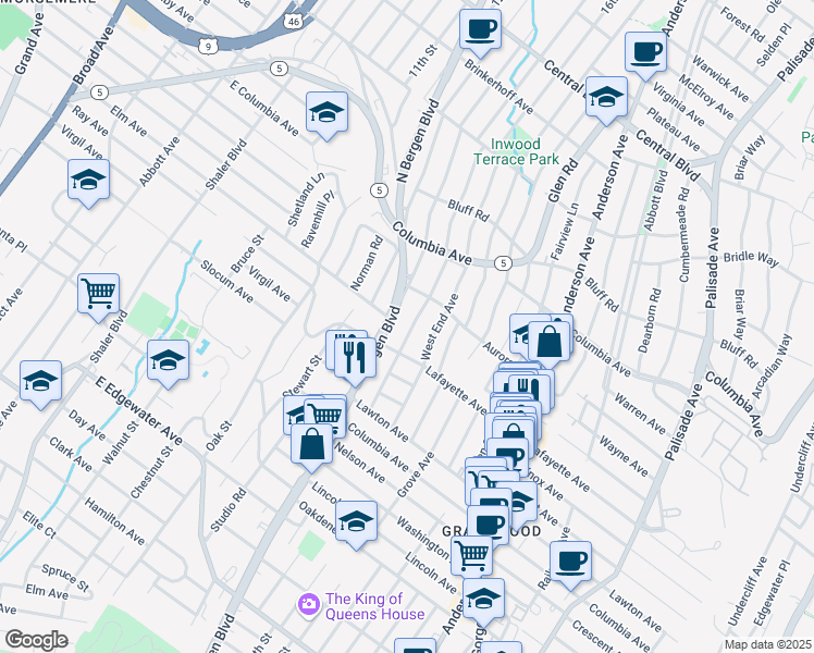 map of restaurants, bars, coffee shops, grocery stores, and more near 755 Kingsland Avenue in Ridgefield