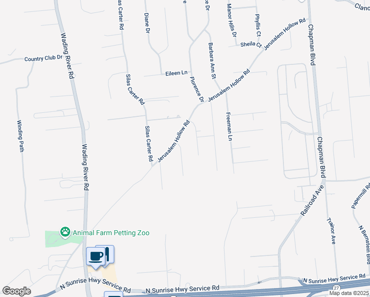 map of restaurants, bars, coffee shops, grocery stores, and more near 3 Shara Court in Manorville