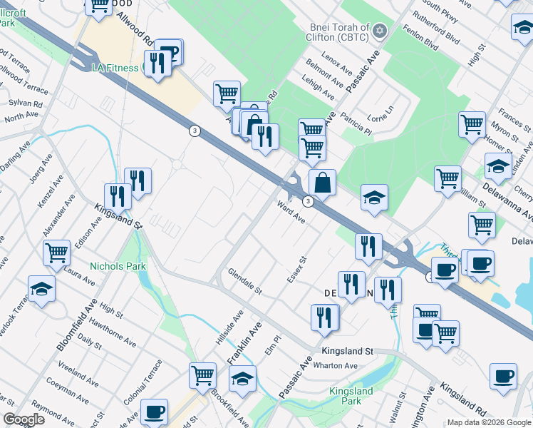 map of restaurants, bars, coffee shops, grocery stores, and more near 861 Passaic Avenue in Clifton