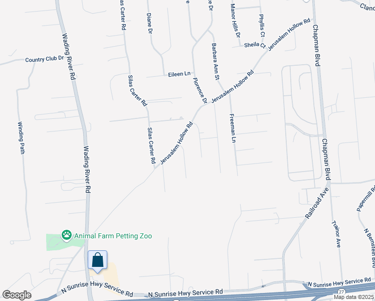 map of restaurants, bars, coffee shops, grocery stores, and more near 3 Shara Court in Manorville