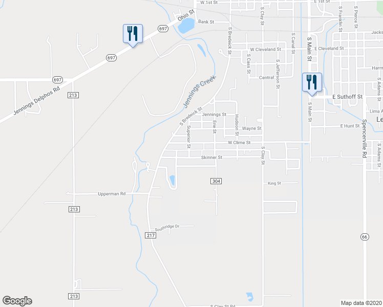 map of restaurants, bars, coffee shops, grocery stores, and more near 746 Skinner Street in Delphos