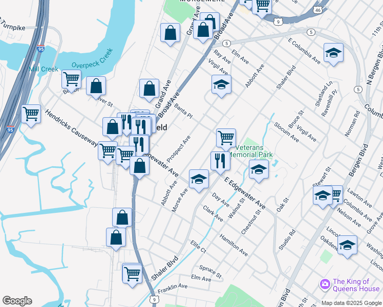 map of restaurants, bars, coffee shops, grocery stores, and more near 543 Abbott Ave in Ridgefield