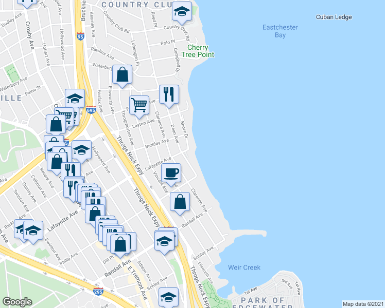 map of restaurants, bars, coffee shops, grocery stores, and more near 844 Dean Avenue in Bronx