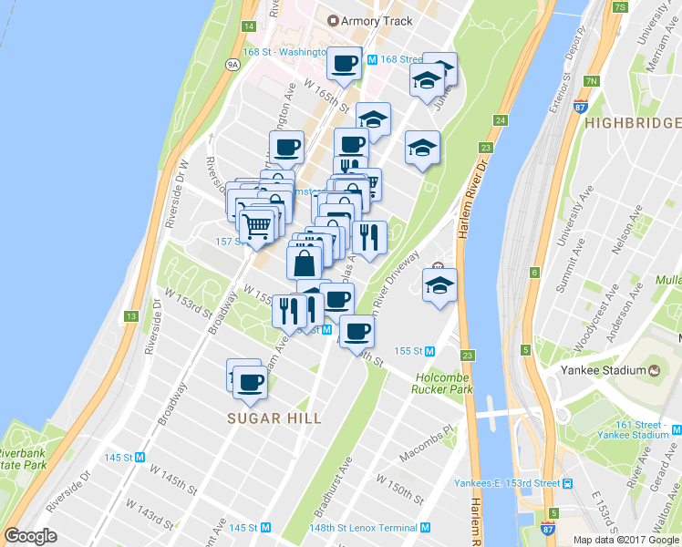 map of restaurants, bars, coffee shops, grocery stores, and more near in New York