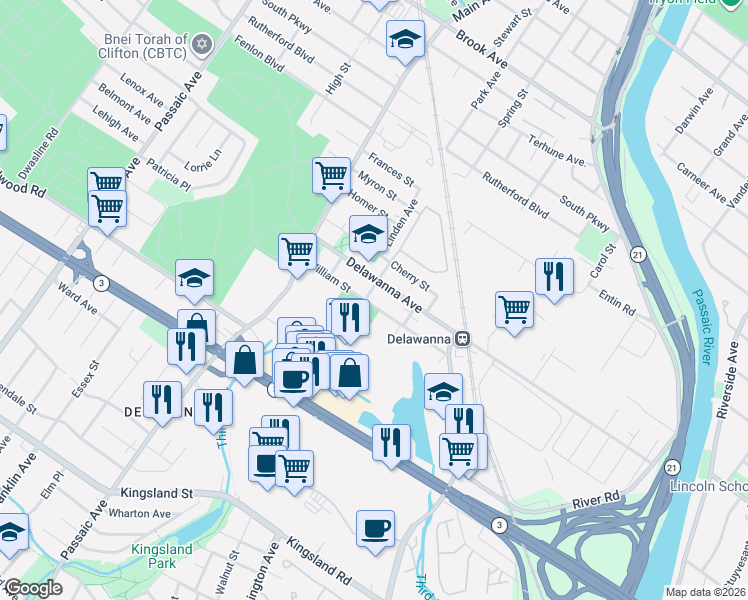 map of restaurants, bars, coffee shops, grocery stores, and more near 4 Park Street in Clifton