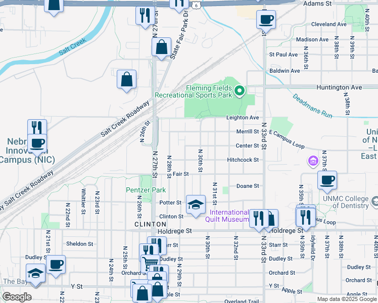 map of restaurants, bars, coffee shops, grocery stores, and more near 2030 North 29th Street in Lincoln
