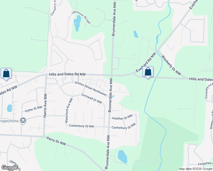 map of restaurants, bars, coffee shops, grocery stores, and more near 3696 Barrington Place Northwest in Canton