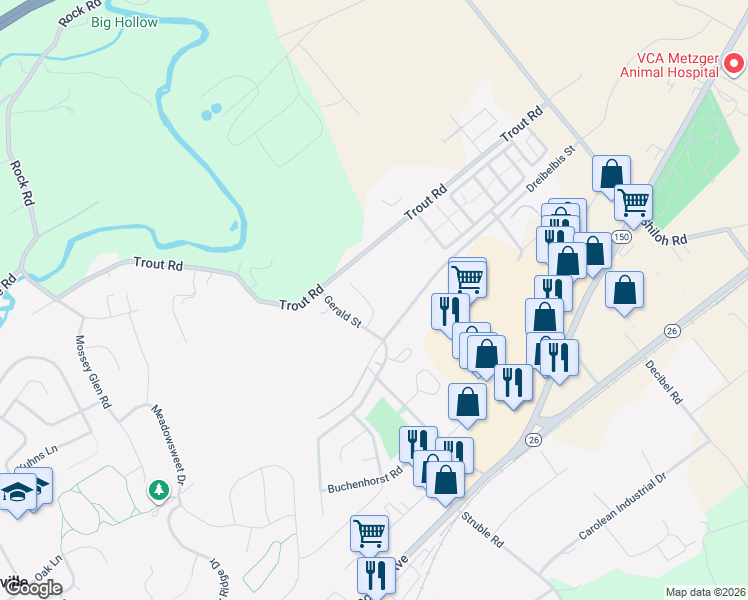 map of restaurants, bars, coffee shops, grocery stores, and more near 116 Julian Drive in State College