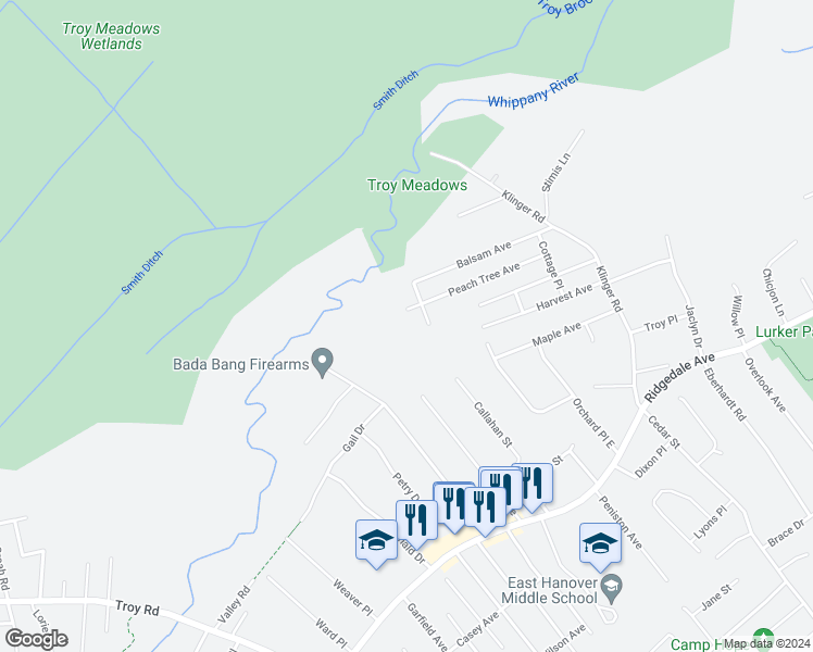 map of restaurants, bars, coffee shops, grocery stores, and more near 76 Callahan Street in East Hanover