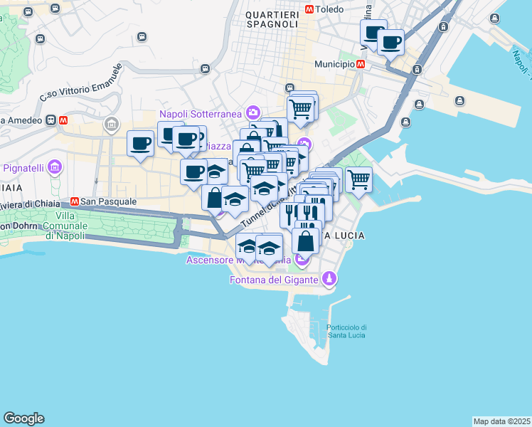 map of restaurants, bars, coffee shops, grocery stores, and more near 61 Via Egiziaca a Pizzofalcone in Naples