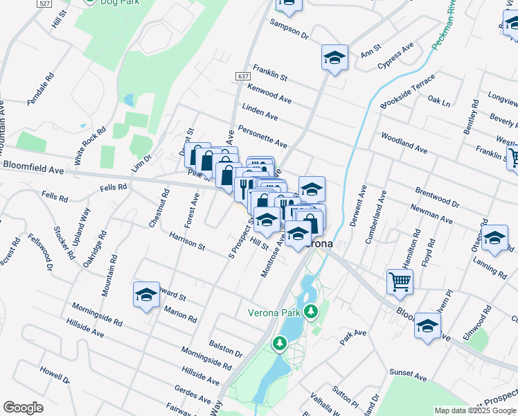 map of restaurants, bars, coffee shops, grocery stores, and more near 16 Grove Avenue in Verona