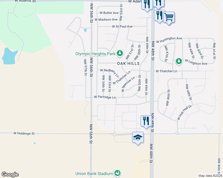map of restaurants, bars, coffee shops, grocery stores, and more near 5240 W Songbird Cir in Lincoln