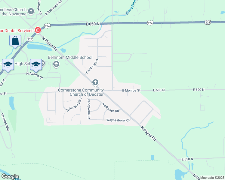 map of restaurants, bars, coffee shops, grocery stores, and more near 1010 East Monroe Street in Decatur
