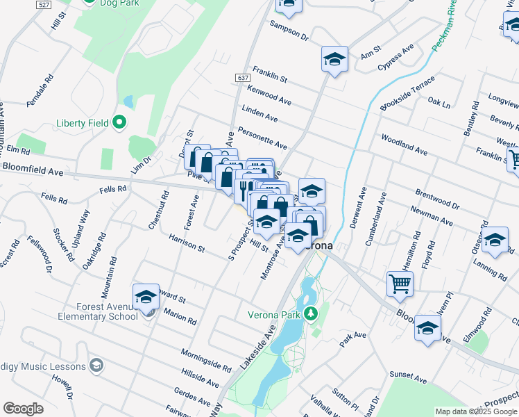 map of restaurants, bars, coffee shops, grocery stores, and more near 16 Grove Avenue in Verona