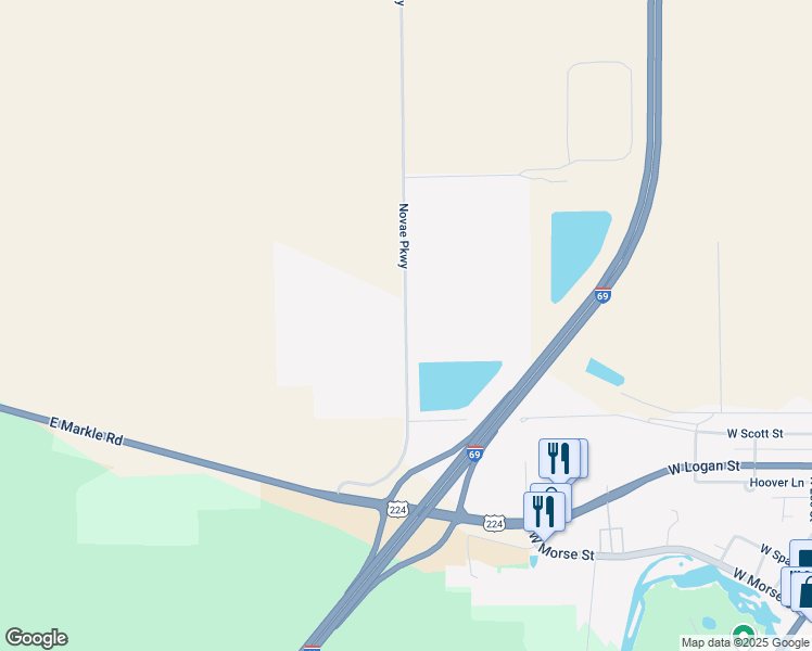 map of restaurants, bars, coffee shops, grocery stores, and more near North 500 East in Markle