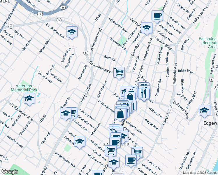 map of restaurants, bars, coffee shops, grocery stores, and more near 787 Harvard Place in Cliffside Park