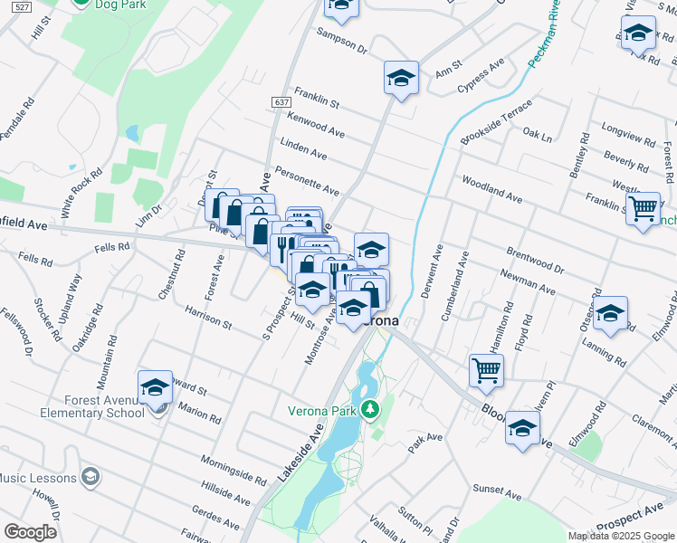 map of restaurants, bars, coffee shops, grocery stores, and more near 18 Gould Street in Verona