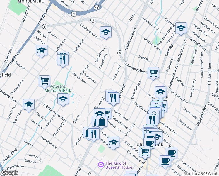 map of restaurants, bars, coffee shops, grocery stores, and more near 741 Stewart Street in Ridgefield