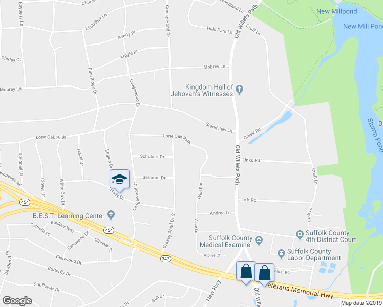 map of restaurants, bars, coffee shops, grocery stores, and more near 30 Lone Oak Path in Smithtown