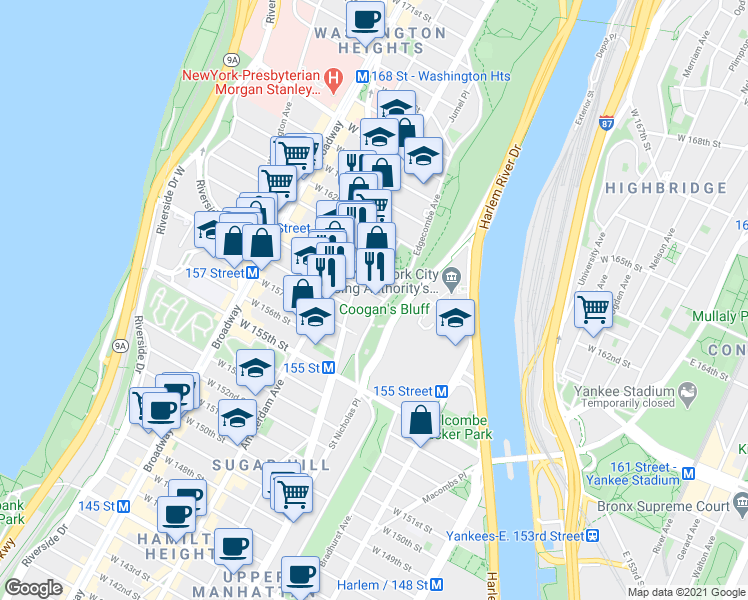 map of restaurants, bars, coffee shops, grocery stores, and more near in New York