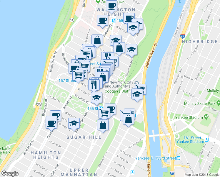 map of restaurants, bars, coffee shops, grocery stores, and more near in New York