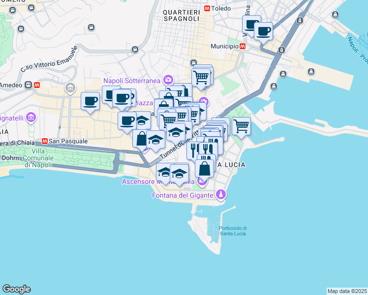 map of restaurants, bars, coffee shops, grocery stores, and more near 51-61 Via Egiziaca a Pizzofalcone in Naples