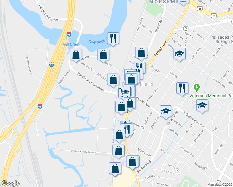 map of restaurants, bars, coffee shops, grocery stores, and more near Railroad Ave in Ridgefield