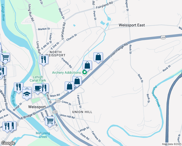 map of restaurants, bars, coffee shops, grocery stores, and more near 476 Interchange Road in Lehighton
