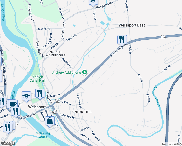 map of restaurants, bars, coffee shops, grocery stores, and more near 476 Interchange Road in Lehighton