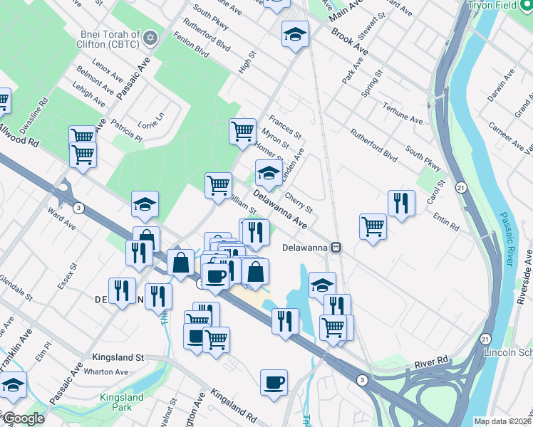 map of restaurants, bars, coffee shops, grocery stores, and more near 4 Park Street in Clifton