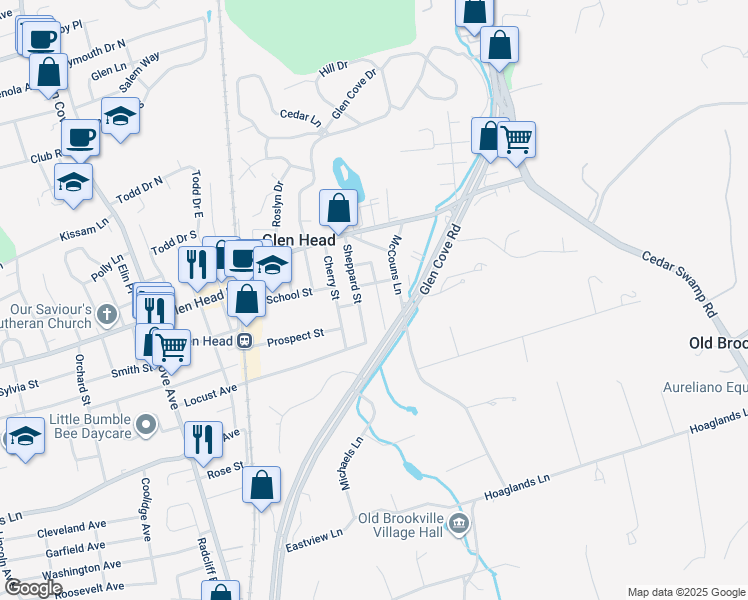 map of restaurants, bars, coffee shops, grocery stores, and more near 19 Post Street in Glen Head