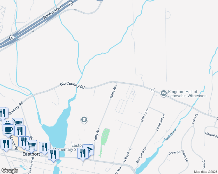 map of restaurants, bars, coffee shops, grocery stores, and more near 43 Tuttle Avenue in Eastport
